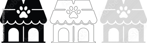 Pet Store Icons: Silhouette Outline Hatch StyleCanine Paw Emblem Facade