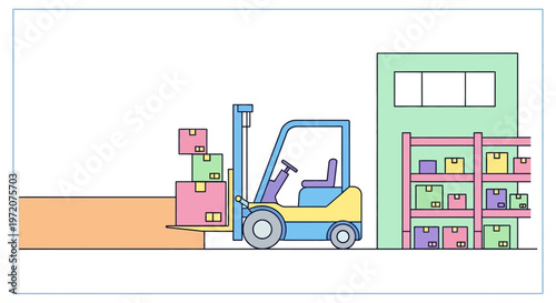 Forklift with boxes on pallet.
