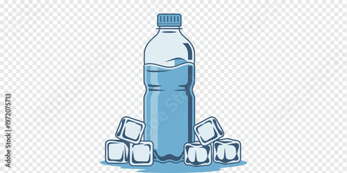 Cold Water Bottle Ice Cubes Hydration Concept