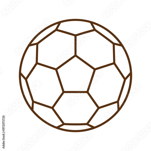 サッカーボールのシンプルなアウトラインベクターイラスト、スポーツやレジャー活動を象徴するアイコンデザイン、ウェブサイトやアプリのグラフィック素材に最適