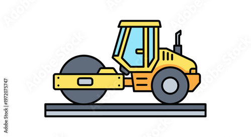 Yellow Road Roller Construction Vehicle.