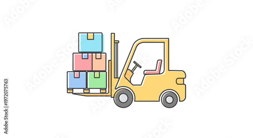 Yellow Forklift with Colorful Boxes.