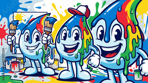 Paint cans with smiling faces.