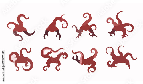 Octopus Tentacle Limb Variations Vector Set Abstract Ocean Creature Arms Collection Flat Design