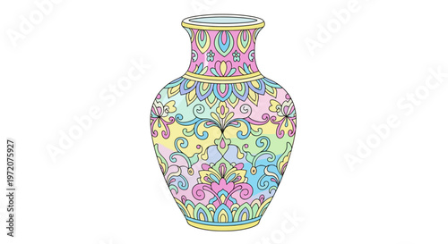 Colorful ornate vase with floral patterns.