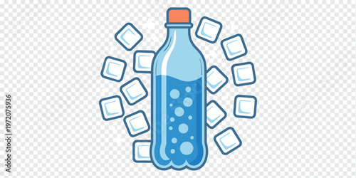 Cold Water Bottle Ice Cubes Refreshment Concept