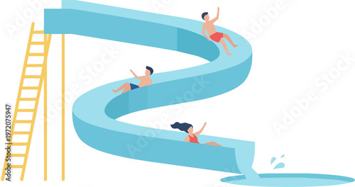 Kids Playing on Water Slide.