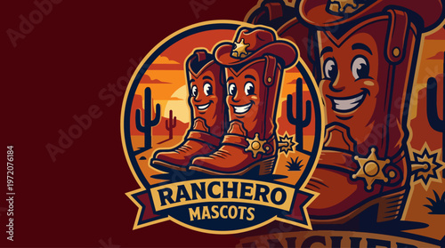 Cartoon cowboy boot mascots.