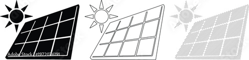 Solar Panel Icons with Sun Symbol Renewable Energy Technology Concepts Clean Power Generation Flat Design