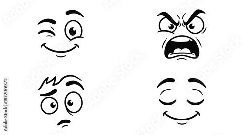 A collection of various cartoon expressive faces with happy, sad, angry, and surprised emotions.