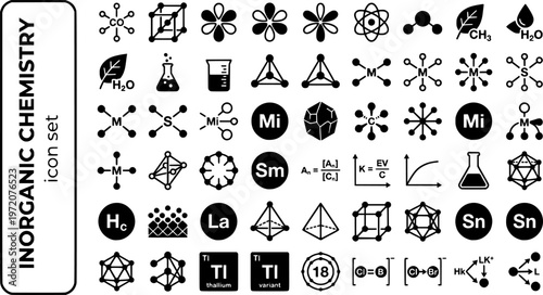 Inorganic Chemistry Bold Line Icons-Coordination Complex Crystal Lattice Transition Metal Redox Ligand Acid Base Buffer-20 Inorganic Chemistry Icon Set Vector - Inorganic Icons