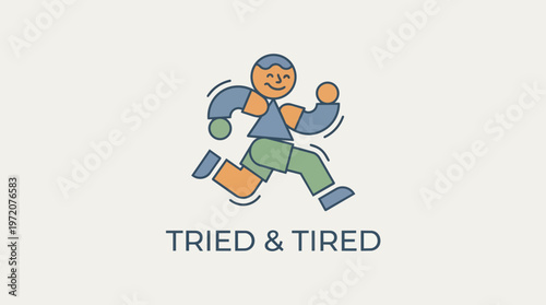 Tired cartoon man running fast.