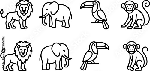 Black and white jungle animals.