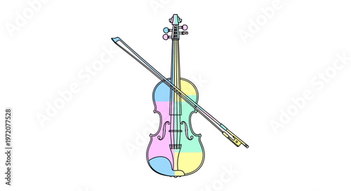 Colorful Violin with Bow Instrument.