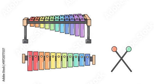 Colorful Xylophone and Mallets Instrument.