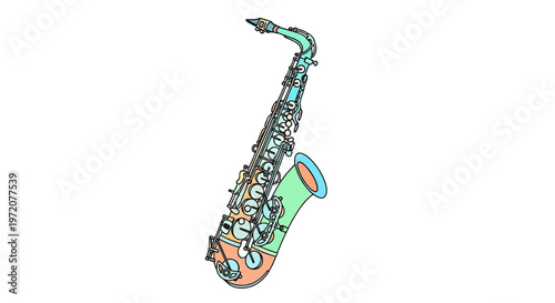Colorful illustration of a saxophone.