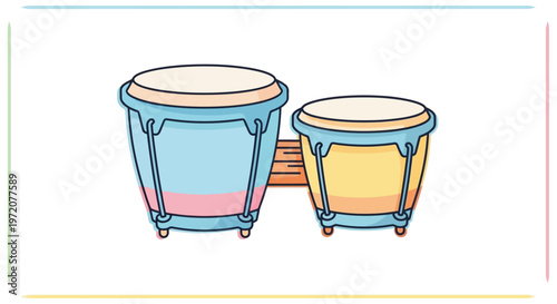 Two colorful djembes on stands.