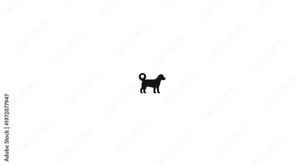 Fototapeta premium A small black silhouette of an animal with a curled tail, centered on a white background
