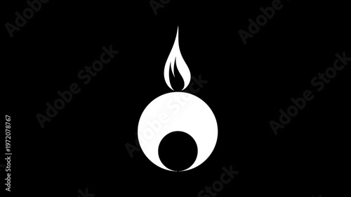 A stark white candle, depicted through clean lines, burns against a pure black background