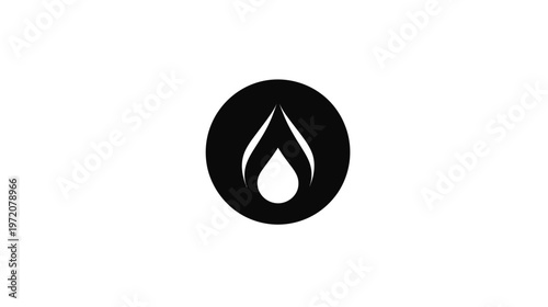 A minimalist icon of a flame within a circle, white on black, centered, surrounded by empty space