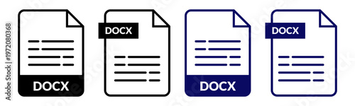 DOCX Word Document File Format Icons in Blue and Black Line Art