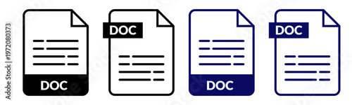 Set of DOC Document File Format Icons in Blue and Black