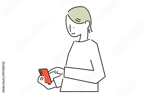 スマホの操作を楽しむ様子の女性