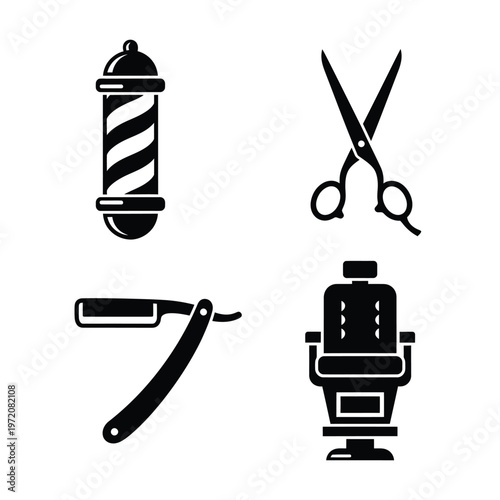 Barber Shop Icons Set Silhouette barber pole