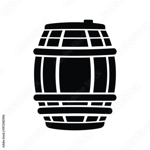 Black Silhouette Icon of a Wooden Barrel container