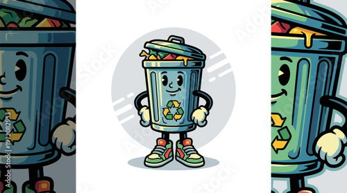 Cartoon Recycling Bin Character.