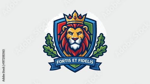 Lion Head With Crown Emblem.