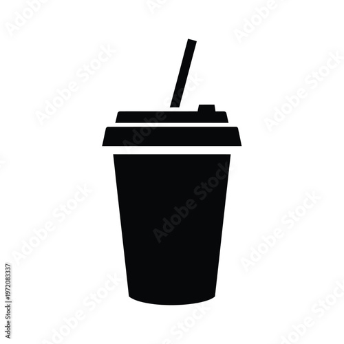 Black silhouette of a disposable coffee cup with straw coffee cup, drink, beverage