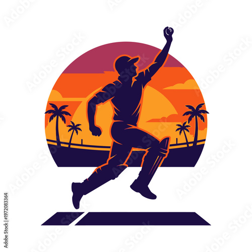 Dynamic Cricket Bowler in Action.