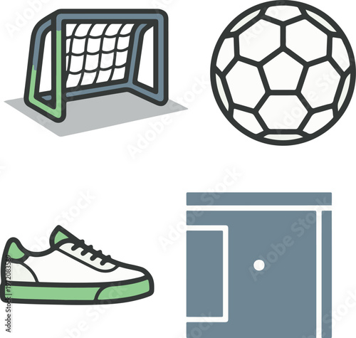 Professional Soccer Match Equipment, Ball, Goal Post and Cleats
