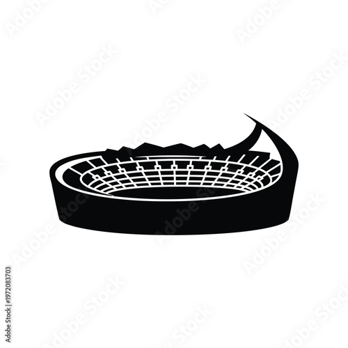 Black silhouette of a modern stadium with curved roof