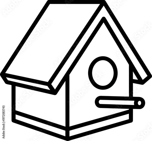 Bird House Simple Line Drawing.
