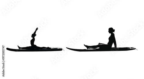 Zen Stand Up Paddle Yoga Silhouette Vector Illustration