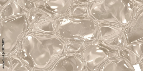 A smooth, undulating texture of transparent, light brown gel or liquid, with soft, diffused lighting emphasizing its glossy, organic forms.