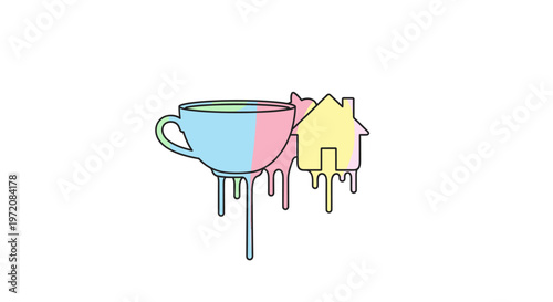 Colorful house and tea cup.