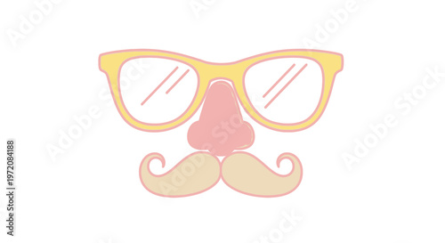 Cartoon face with glasses mustache.