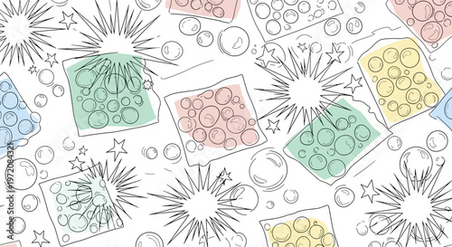 Colorful soap bubbles floating freely.