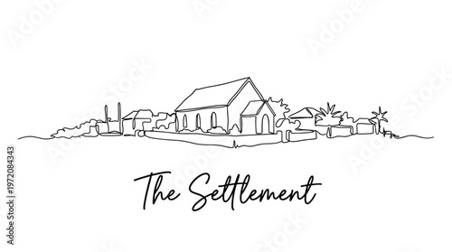 Minimalist continuous line drawing of The Settlement Christmas Island townscape vector illustration
