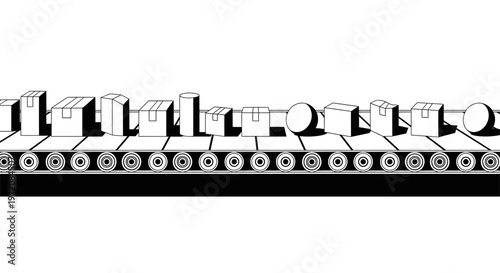 Factory Conveyor Belt with Various Packages Illustration