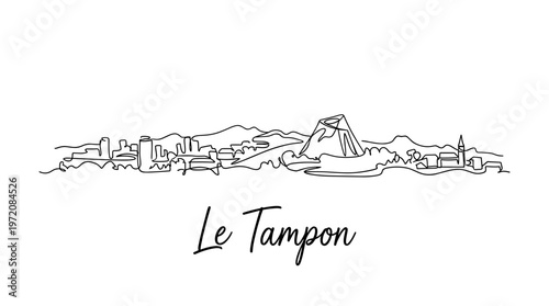 Minimalist one line drawing of Le Tampon city skyline with mountains vector illustration