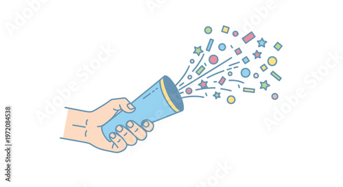 Hand holding blue megaphone loudly speaking.