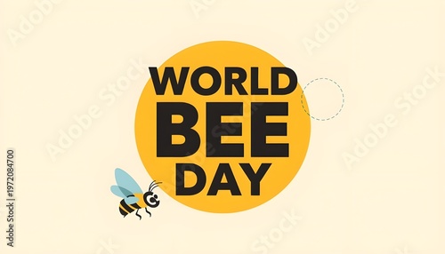 A colorful illustration celebrating World Bee Day with a bee and a yellow circle
