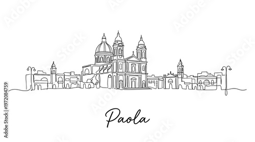 Paola Italy city skyline landmark continuous line art illustration on white background