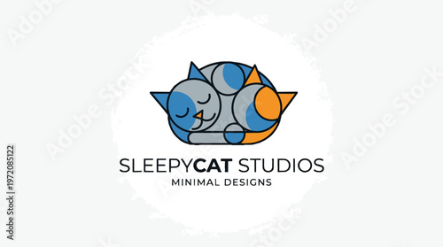 Sleepy Cat Minimal Design Logo.