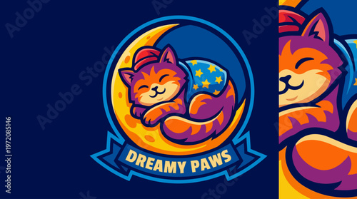 Cartoon Cat Sleeping on Moon.