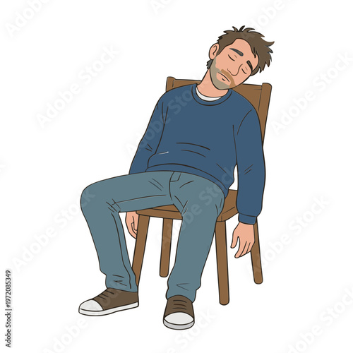 A man is sitting and sleeping on a chair.